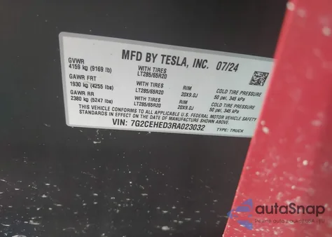 2024 Tesla Cybertruck from USA, damaged, VIN 7G2CEHED3RA023032